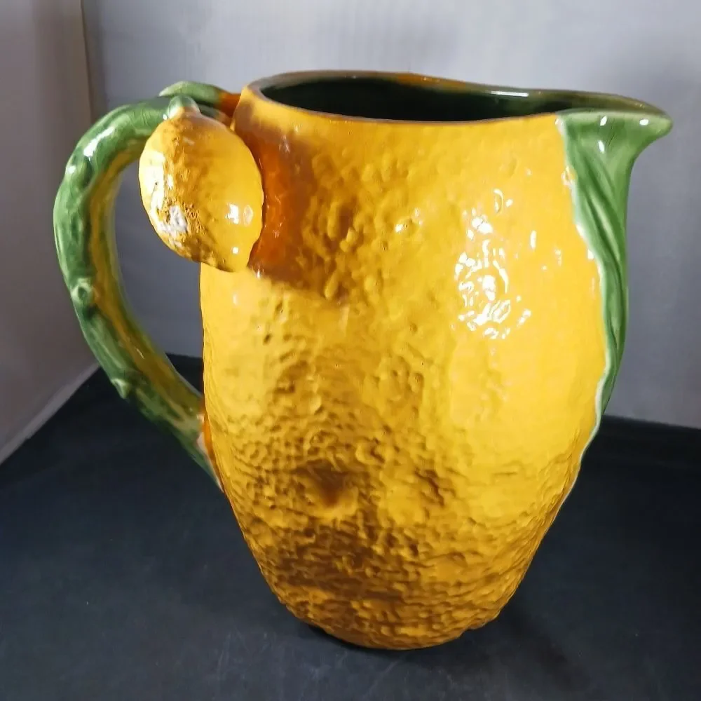 Antique Majolica Style Ceramic Lemonade Pitcher
